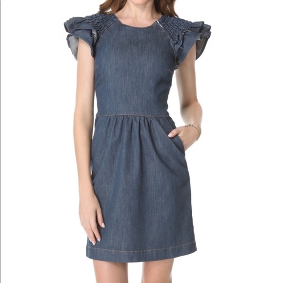 Red Valentino Ruffle Sleeve Denim Dress Size 4 - Picture 12 of 12